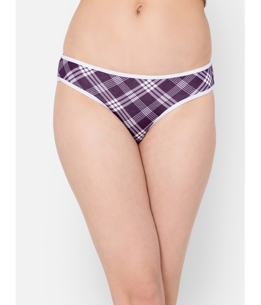     			Clovia - Purple Cotton Checks Women's Bikini ( Pack of 1 )