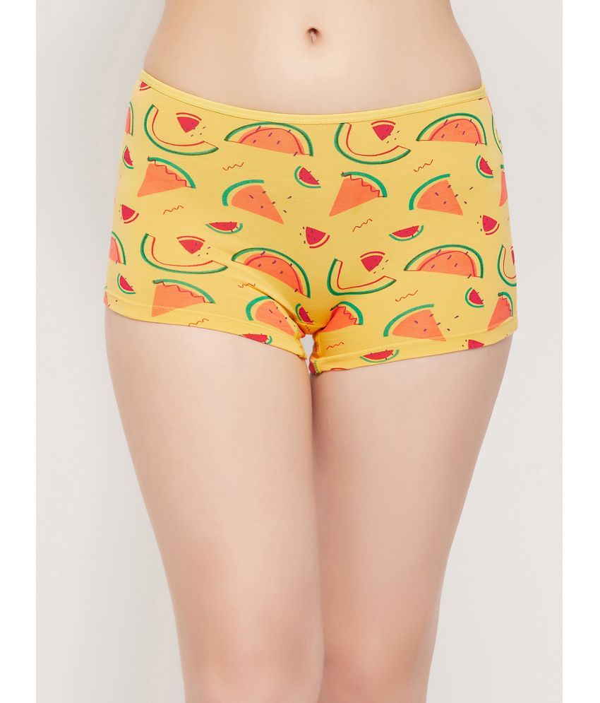     			Clovia - Yellow Cotton Printed Women's Boy Shorts ( Pack of 1 )