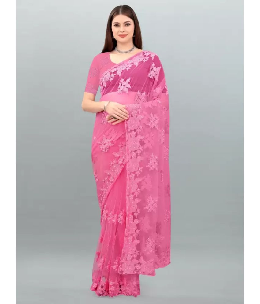     			JULEE - Pink Net Saree With Blouse Piece ( Pack of 1 )