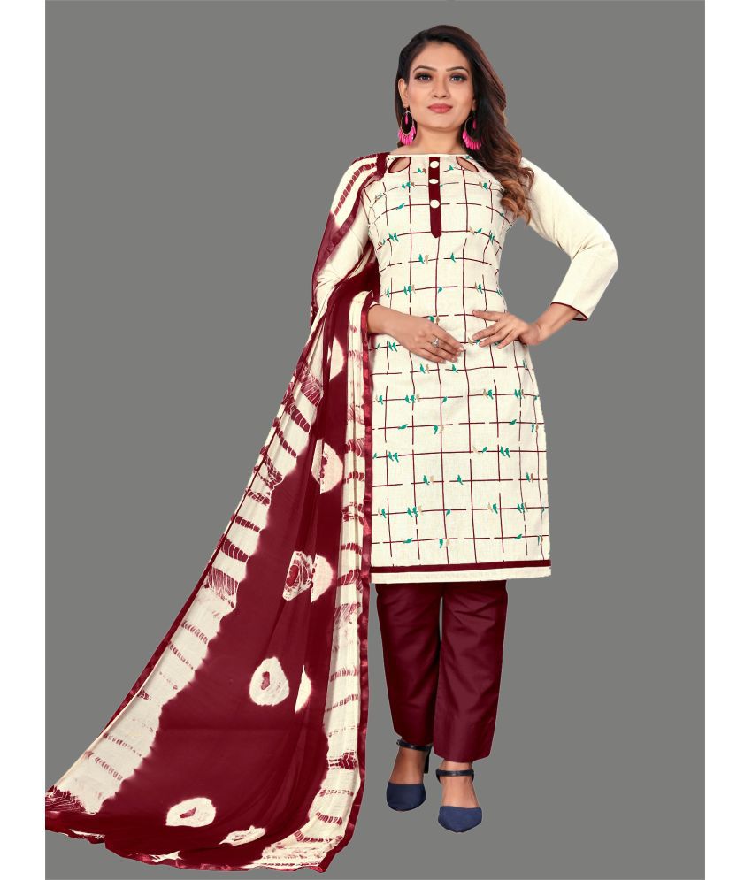     			JULEE - Unstitched Maroon Cotton Dress Material ( Pack of 1 )