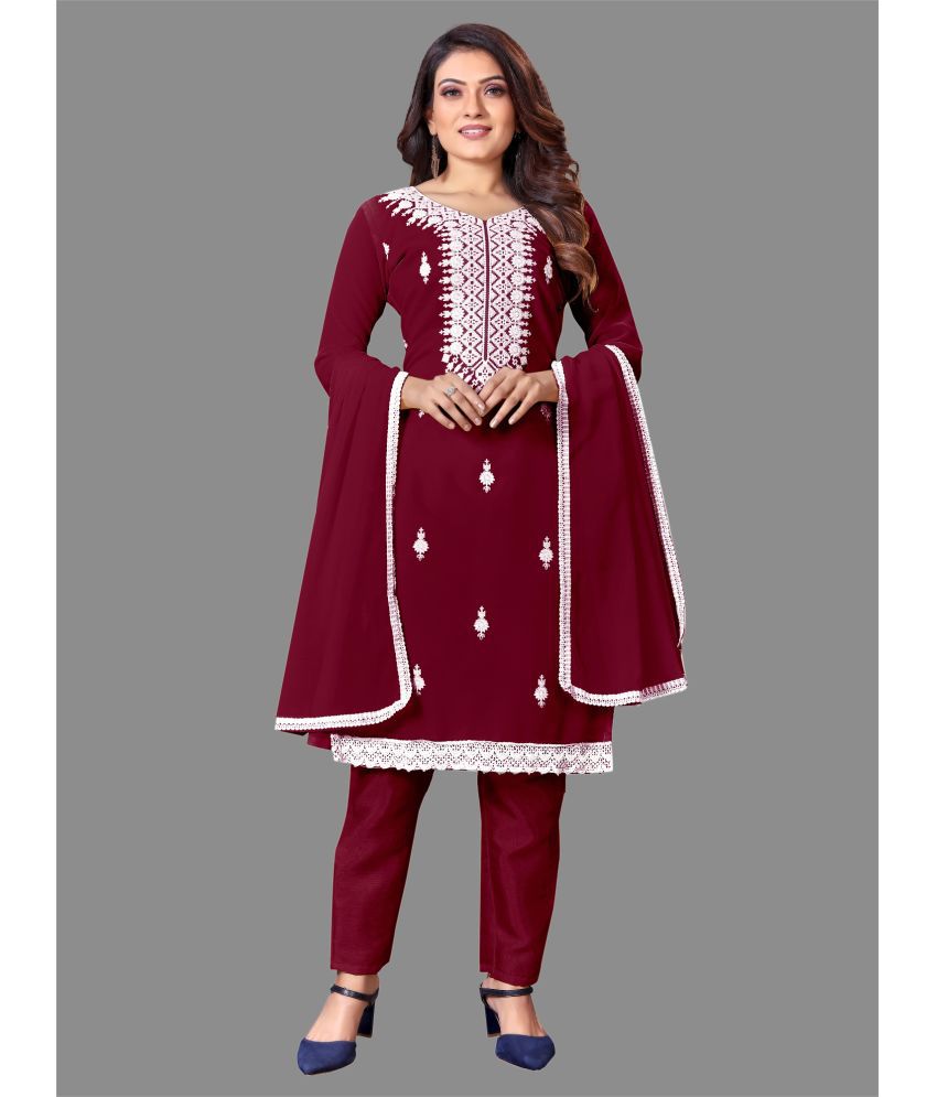     			JULEE - Unstitched Maroon Georgette Dress Material ( Pack of 1 )