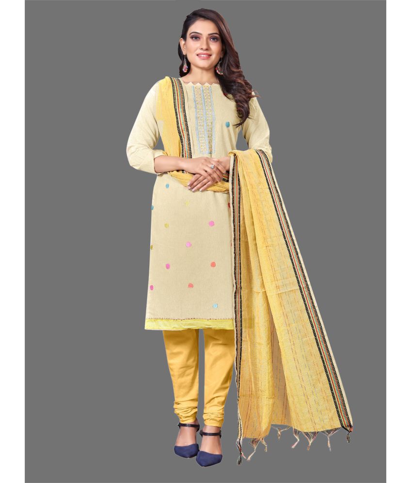     			JULEE - Unstitched Yellow Cotton Dress Material ( Pack of 1 )