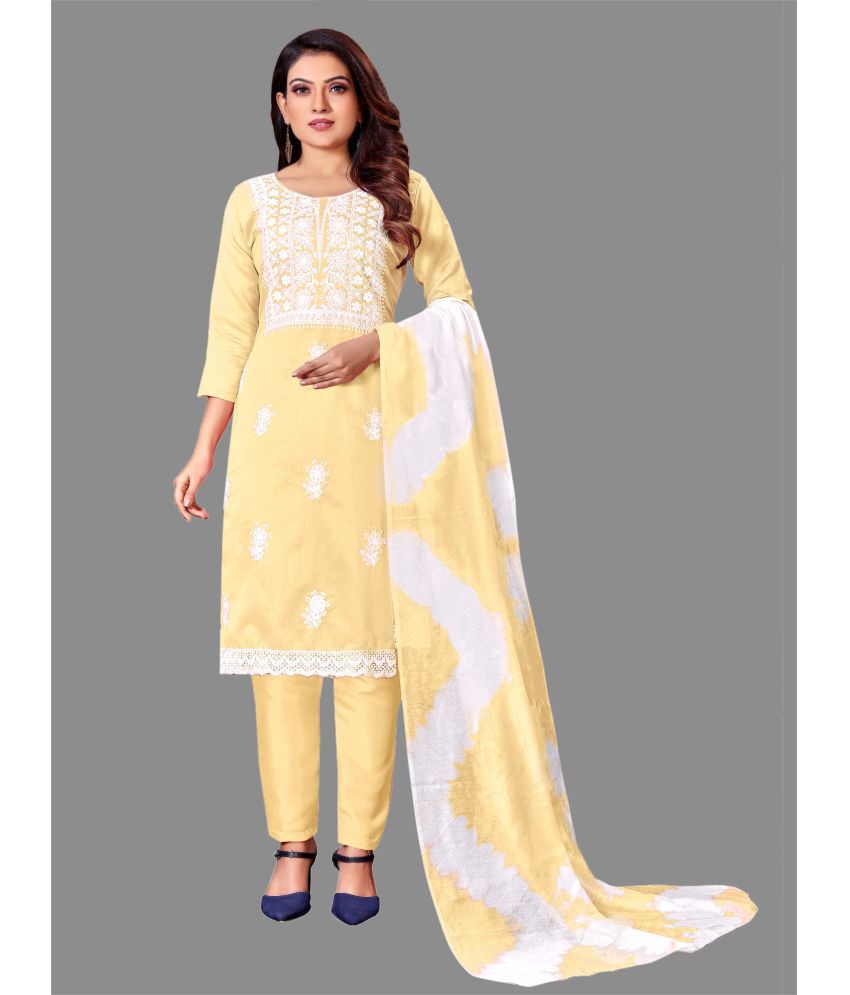     			JULEE - Unstitched Yellow Silk Dress Material ( Pack of 1 )