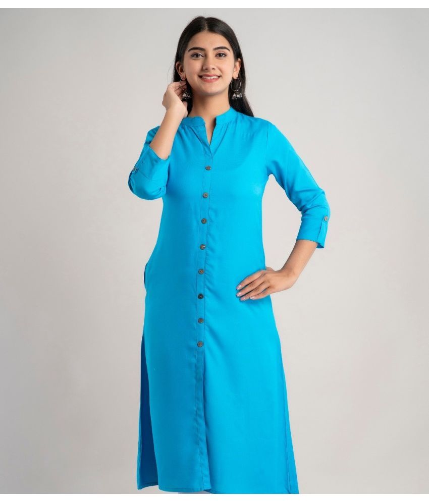     			MAUKA - Blue Rayon Women's Front Slit Kurti ( Pack of 1 )