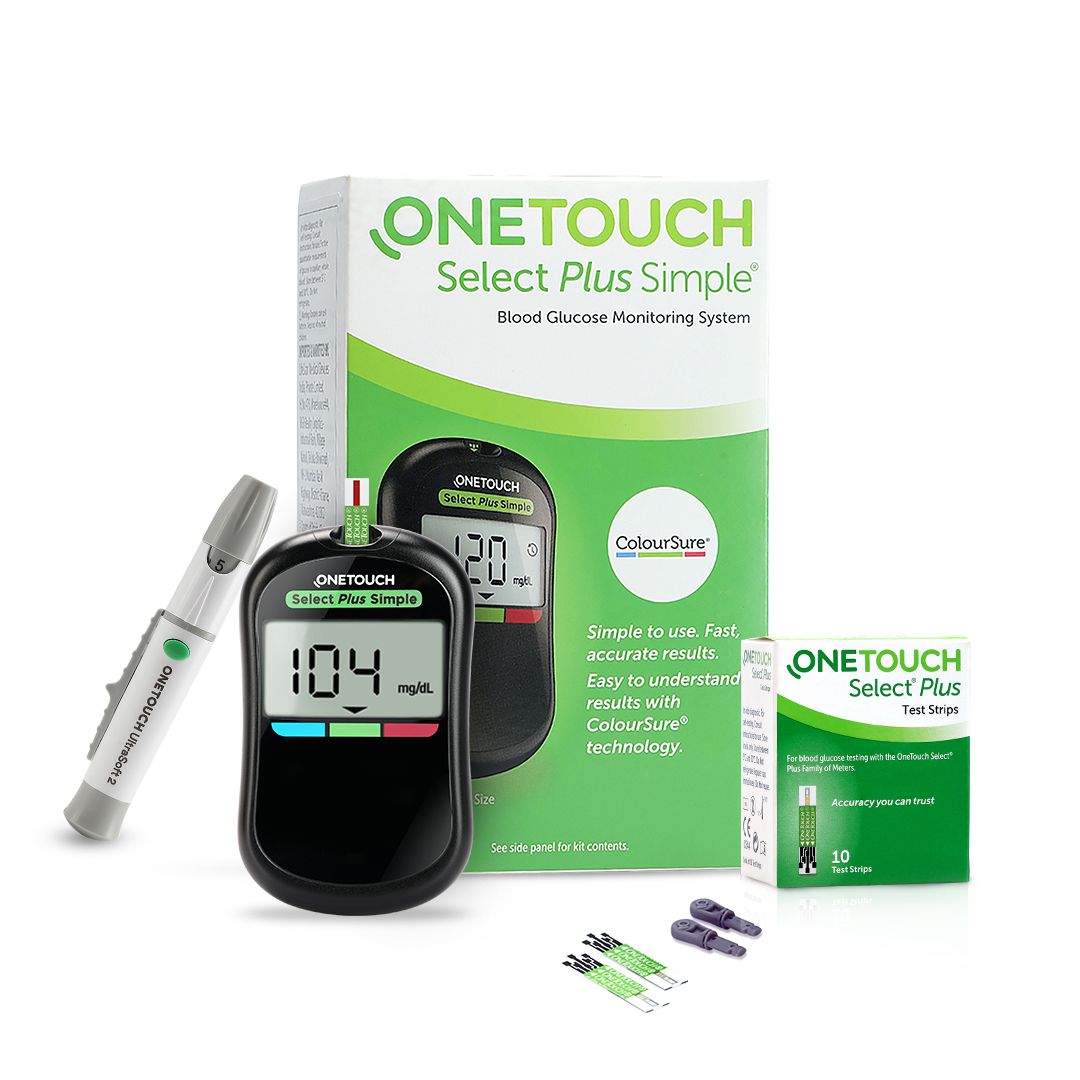     			OneTouch Select Plus Simple glucometer machine | FREE 10 Test Strips + 10 Sterile Lancets + 1 Lancing device | Global Iconic Brand