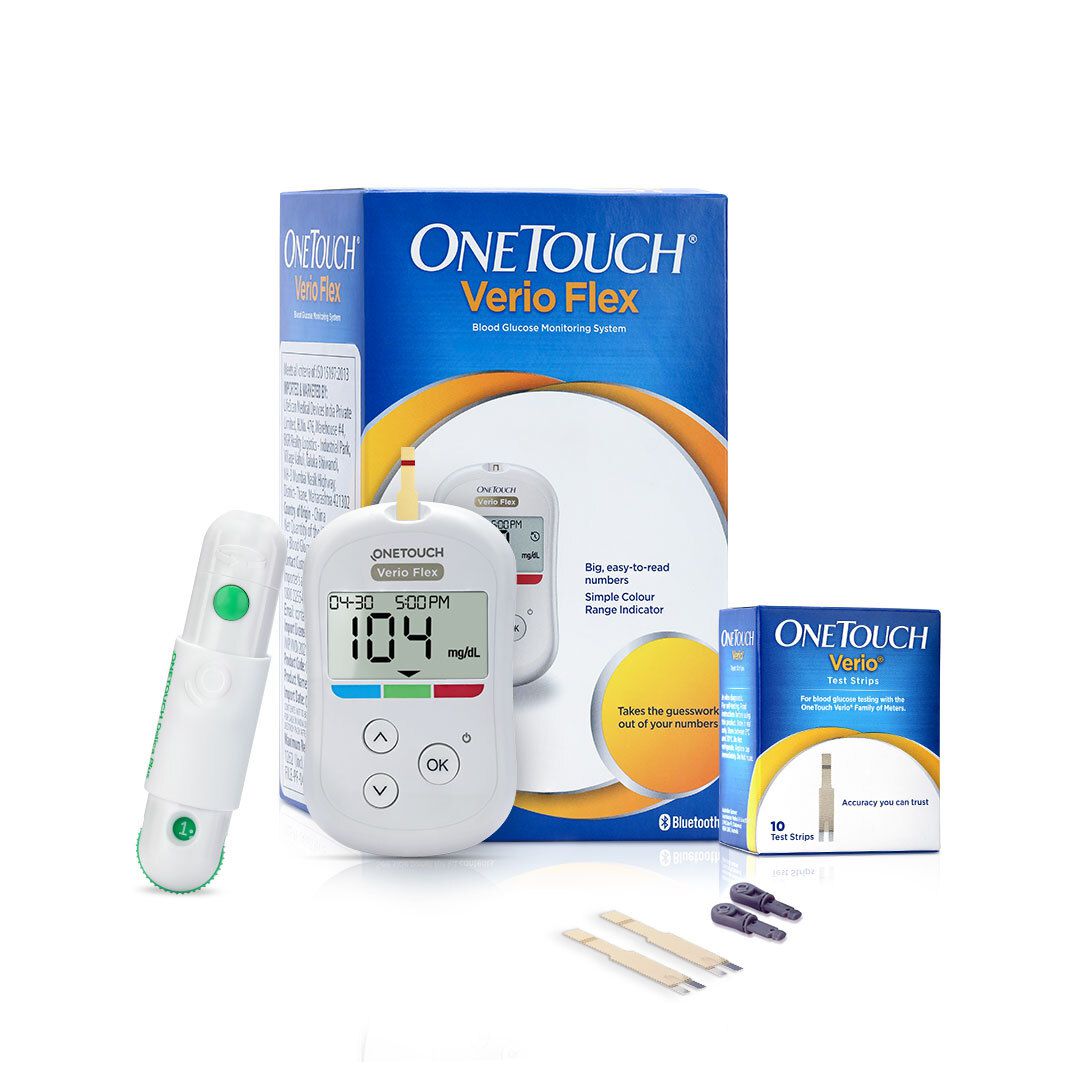     			OneTouch Verio Flex blood glucose monitor with OneTouch Reveal mobile application | FREE 10 Test Strips + 10 Sterile Lancets + 1 Lancing device
