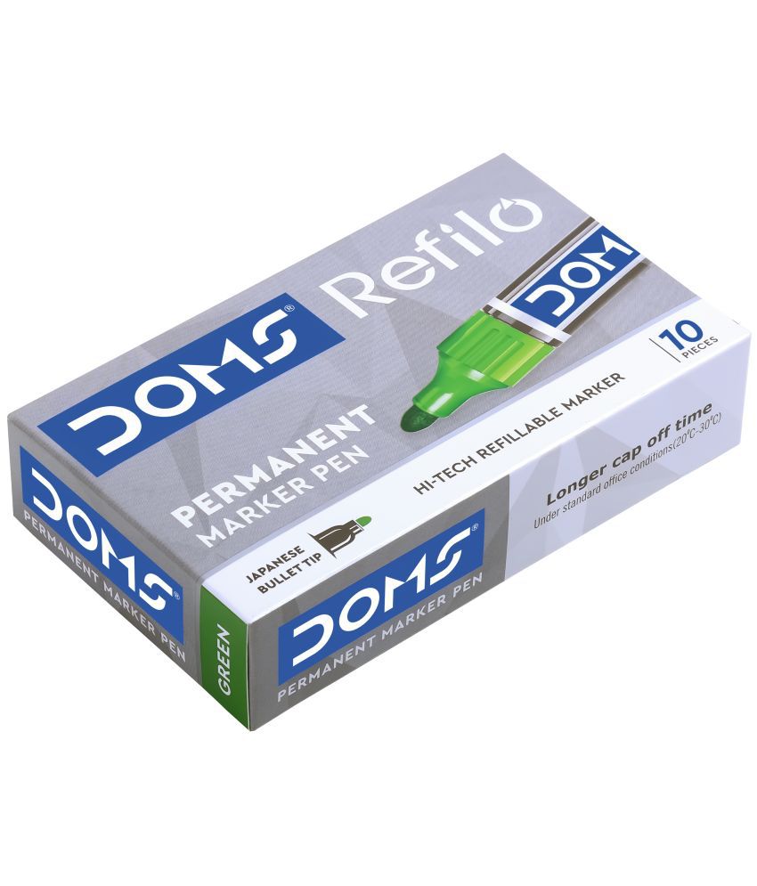     			DOMS Refilo Non-Toxic Hi Tech Refillable Permanent Marker Green Pack of 10