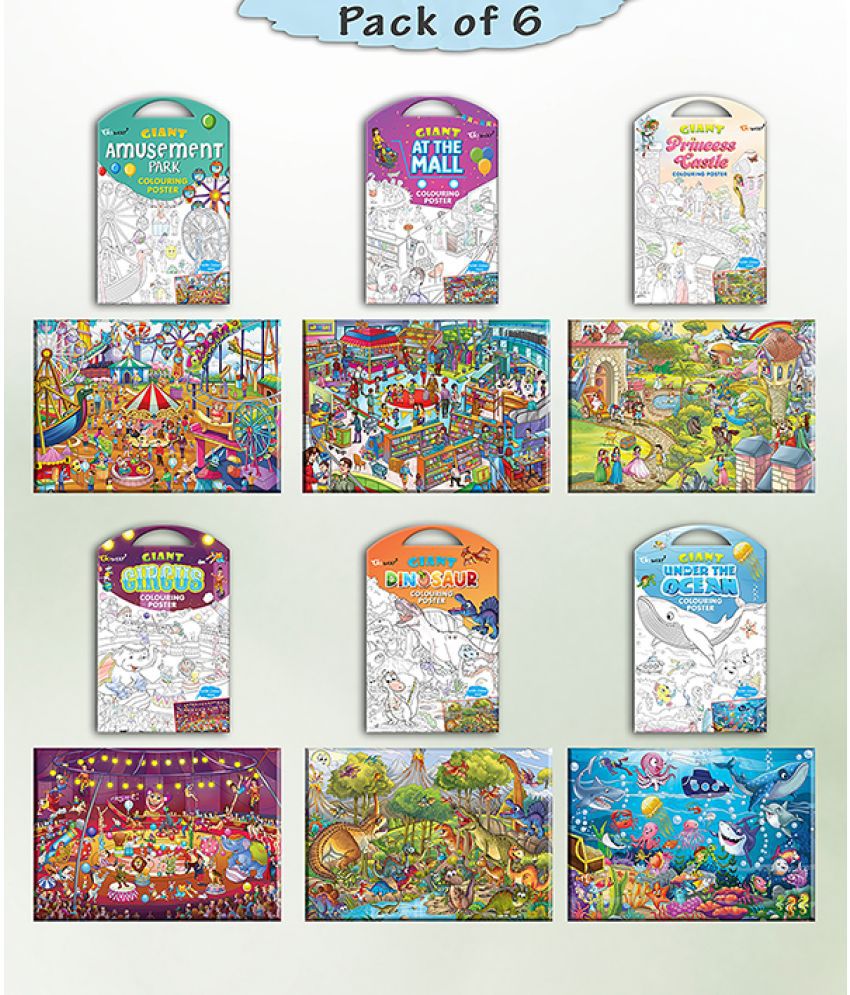     			GIANT AT THE MALL COLOURING , GIANT PRINCESS CASTLE COLOURING , GIANT CIRCUS COLOURING , GIANT DINOSAUR COLOURING , GIANT AMUSEMENT PARK COLOURING  and GIANT UNDER THE OCEAN COLOURING  | Pack of 6 s I perfect Gift for creative Minds