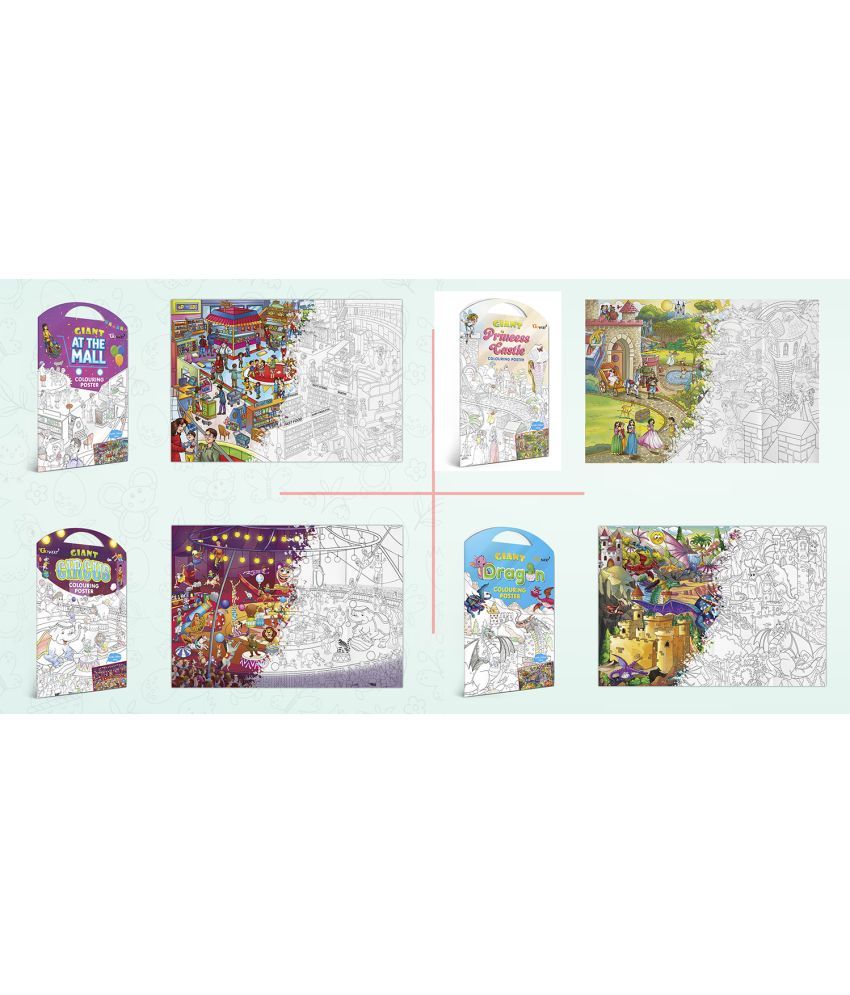     			GIANT AT THE MALL COLOURING POSTER, GIANT PRINCESS CASTLE COLOURING POSTER, GIANT CIRCUS COLOURING POSTER and GIANT DRAGON COLOURING POSTER | Combo pack of 4 Posters I giant coloring posters for classroom