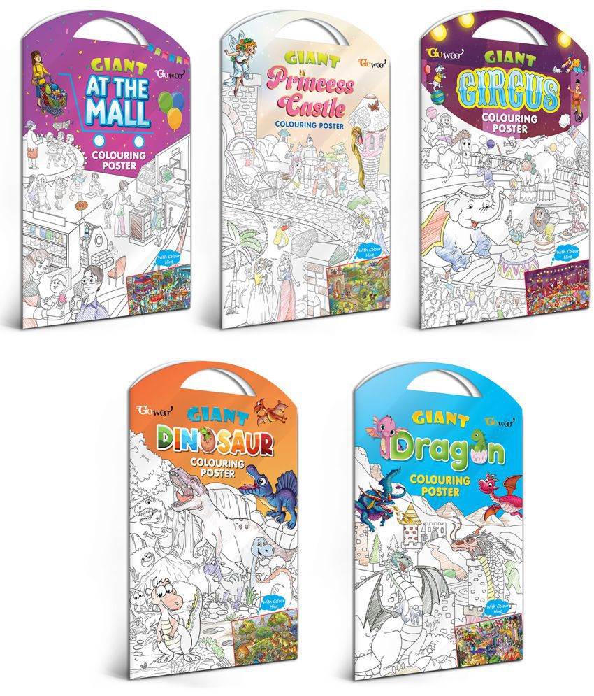     			GIANT AT THE MALL COLOURING POSTER, GIANT PRINCESS CASTLE COLOURING POSTER, GIANT CIRCUS COLOURING POSTER, GIANT DINOSAUR COLOURING POSTER and GIANT DRAGON COLOURING POSTER | Gift Pack of 5 Posters I best gift pack for 8+ children