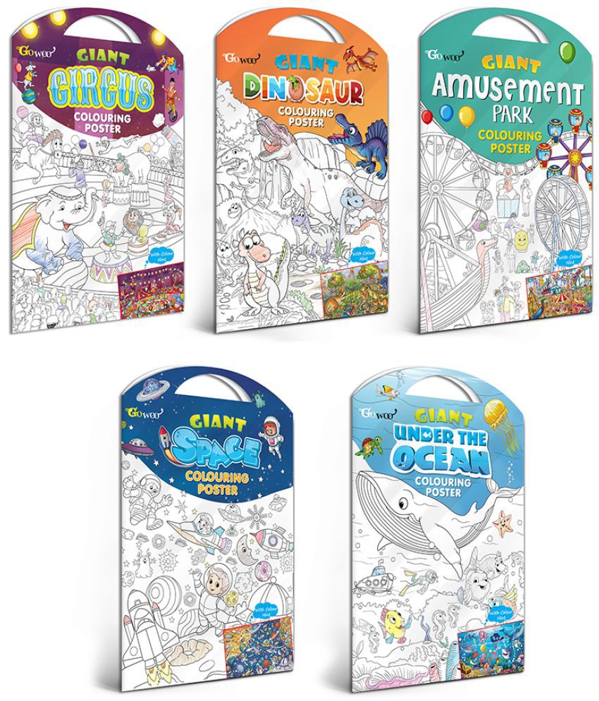     			GIANT CIRCUS COLOURING POSTER, GIANT DINOSAUR COLOURING POSTER, GIANT AMUSEMENT PARK COLOURING POSTER, GIANT SPACE COLOURING POSTER and GIANT UNDER THE OCEAN COLOURING POSTER | Gift Pack of 5 Posters I jumbo wall colouring posters