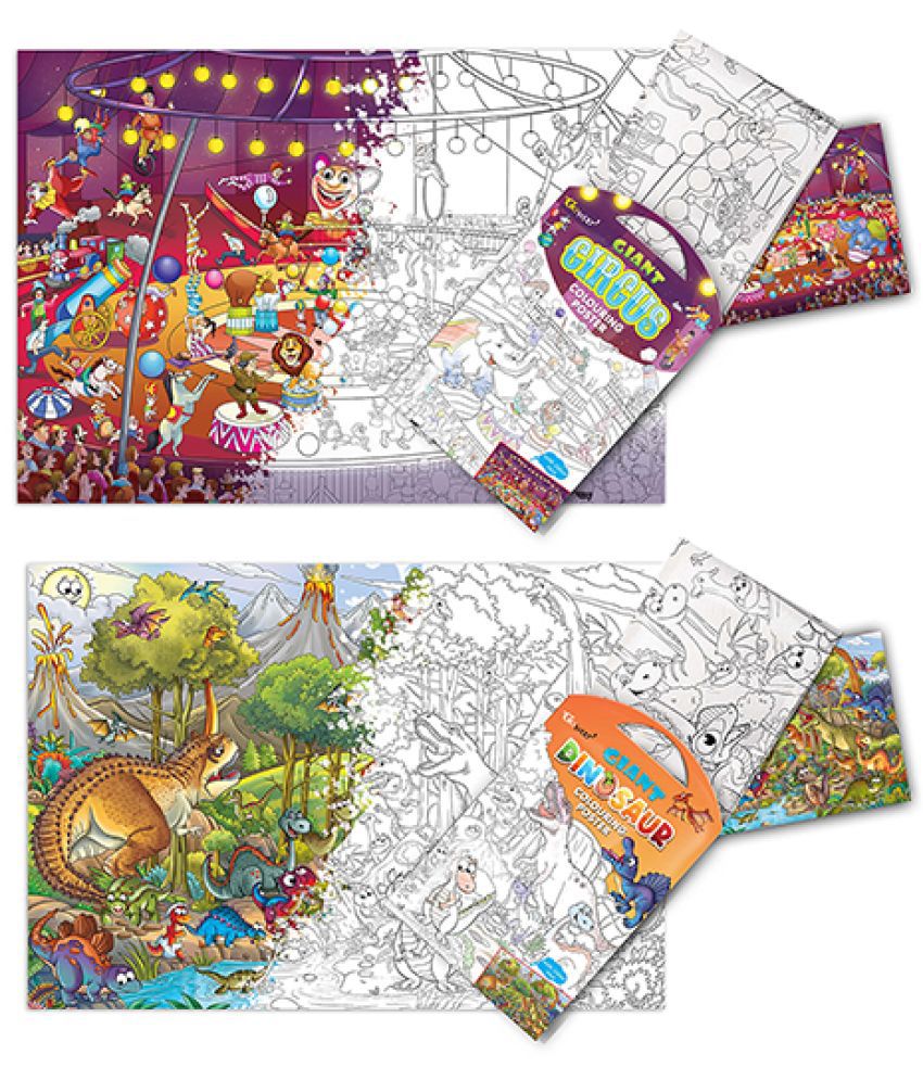     			GIANT CIRCUS COLOURING POSTER and GIANT DINOSAUR COLOURING POSTER | Pack of 2 Posters I Enchanted Coloring Combo
