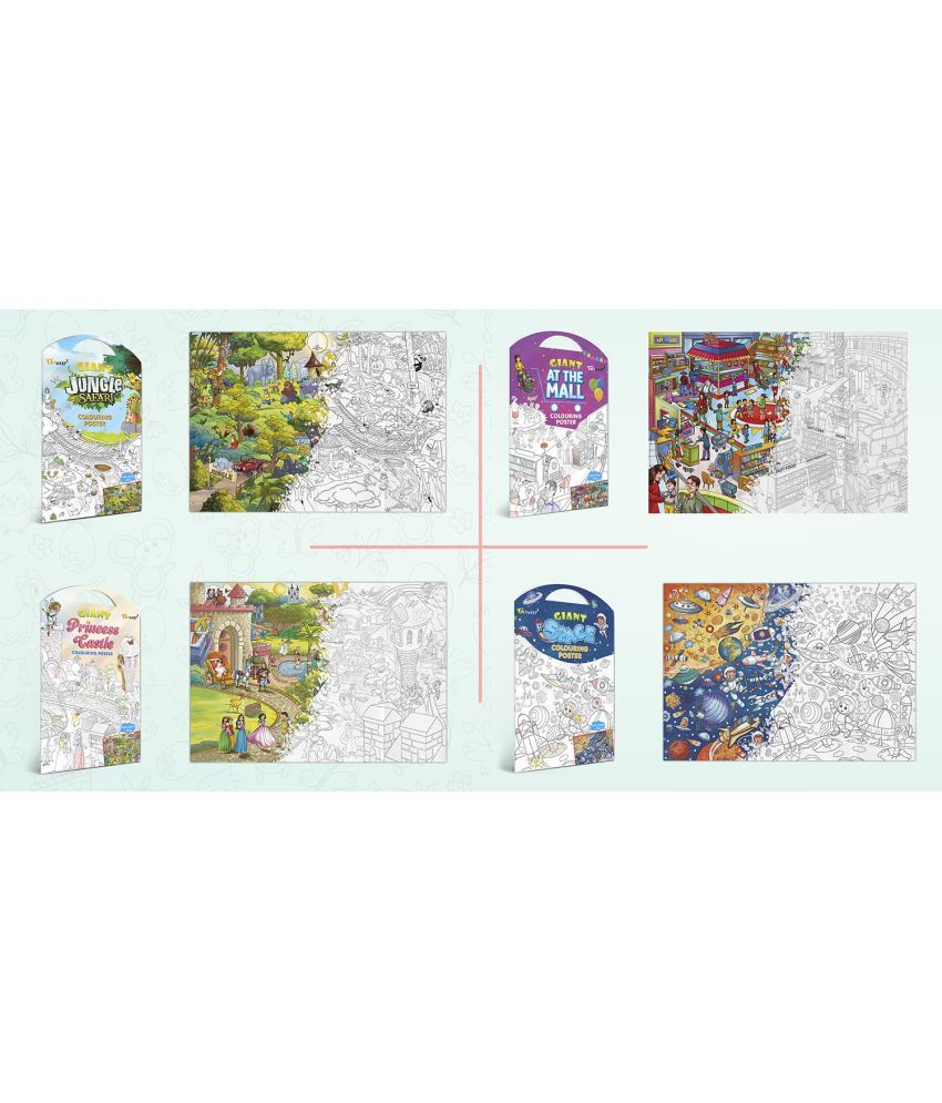     			GIANT JUNGLE SAFARI COLOURING POSTER, GIANT AT THE MALL COLOURING POSTER, GIANT PRINCESS CASTLE COLOURING POSTER and GIANT SPACE COLOURING POSTER | Pack of 4 Posters I Giant Coloring Posters Super Set