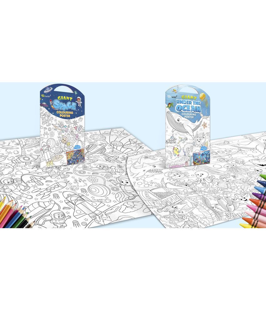     			GIANT SPACE COLOURING POSTER and GIANT UNDER THE OCEAN COLOURING POSTER | Gift Pack of 2 Posters I Exotic Escape Coloring Combo Set