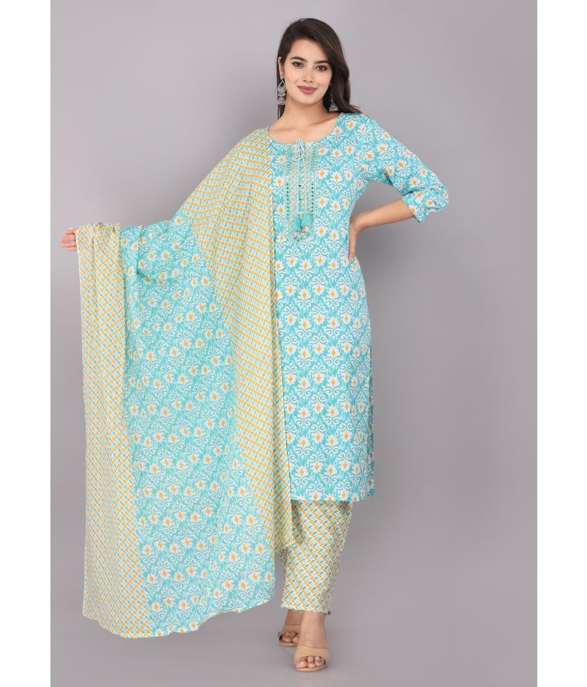     			JC4U - Light Blue Straight Cotton Women's Stitched Salwar Suit ( Pack of 1 )