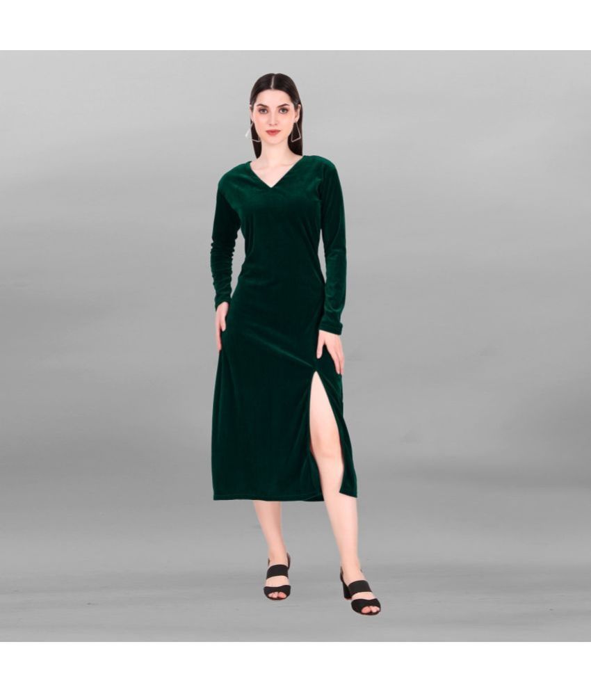     			JULEE - Green Velvet Women's Side Slit Dress ( Pack of 1 )