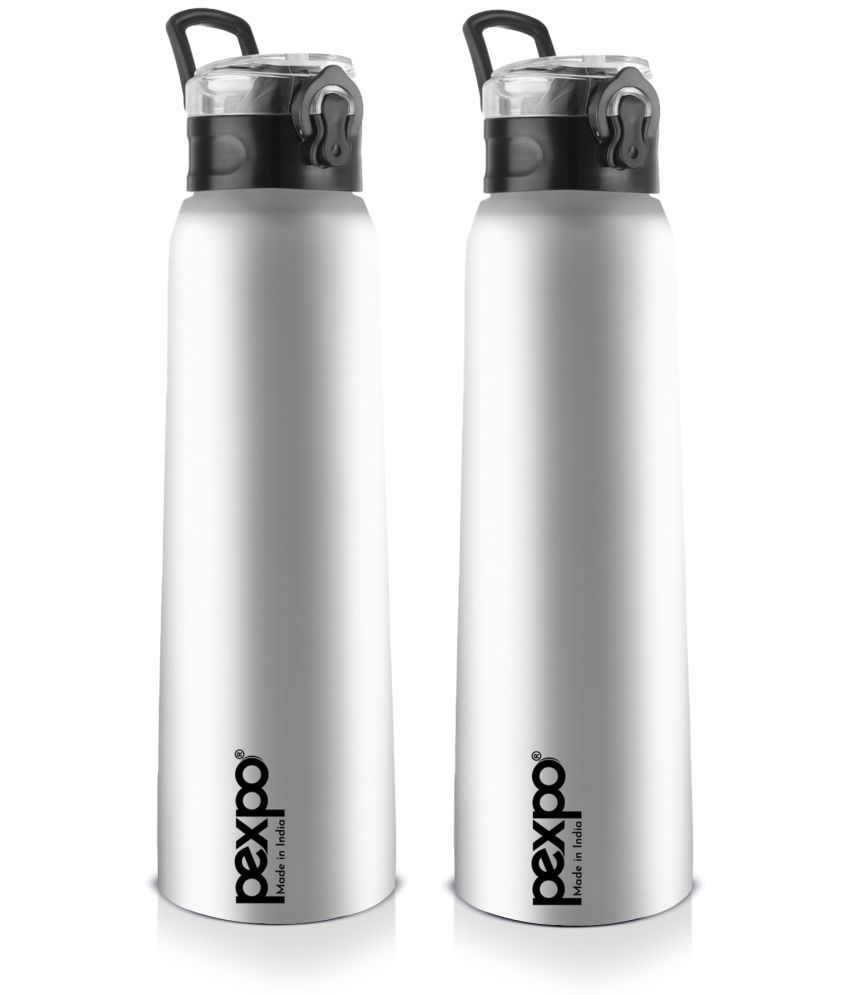     			Pexpo - VERTIGO 1000ml Silver Sipper Water Bottle 1000ML mL ( Set of 2 )