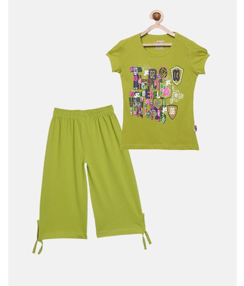     			Sini Mini - Olive Green Cotton Girls Top With Capris ( Pack of 1 )