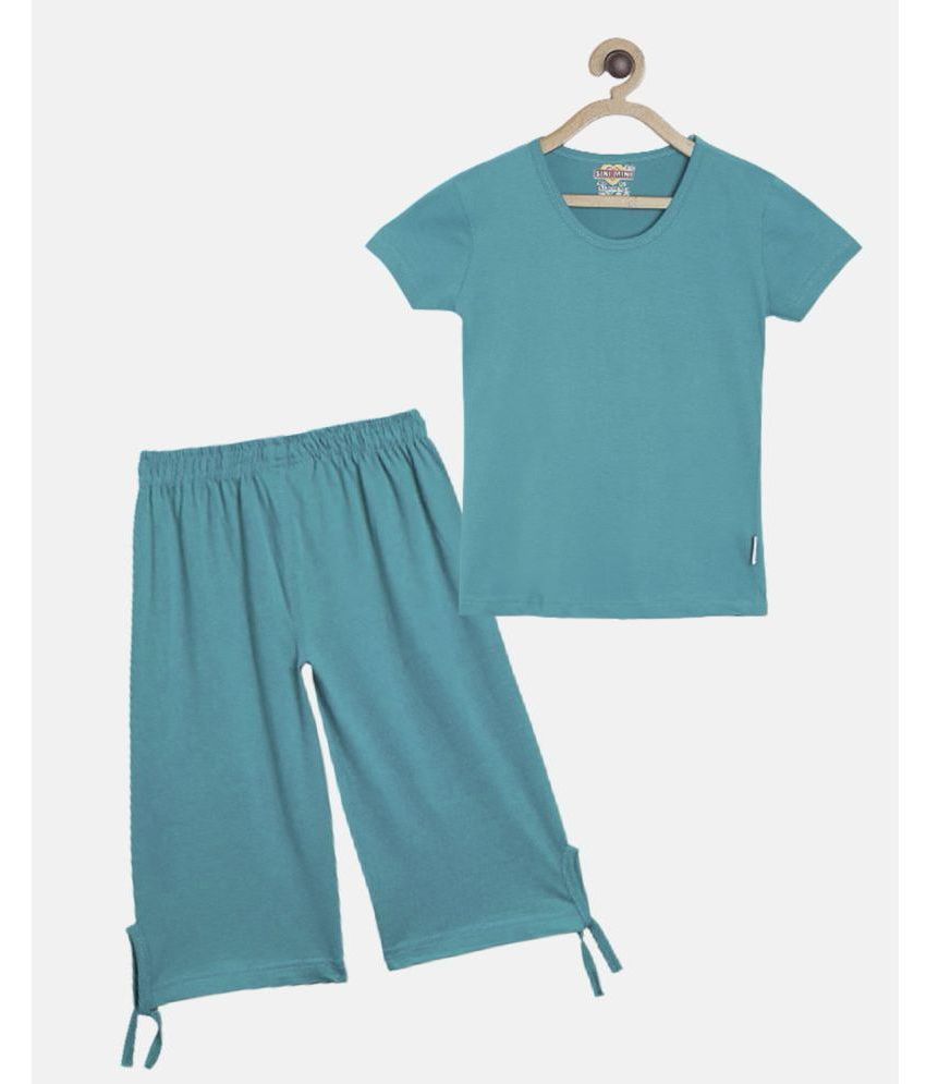     			Sini Mini - Turquoise Cotton Girls Top With Capris ( Pack of 1 )