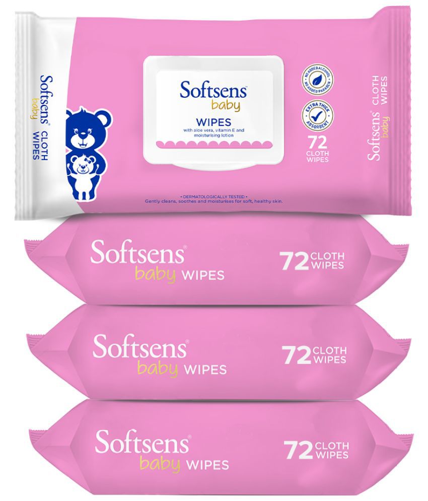     			Softsens Baby Gentle Cloth Wipes,72 Wipes (Pack of 4) Enriched with Aloe Vera , Vitamin