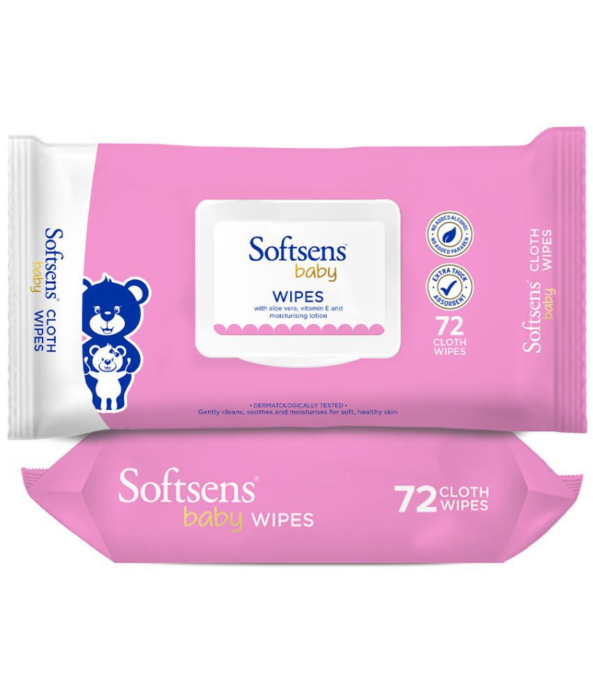     			Softsens Baby Gentle Cloth Wipes,72 Wipes (Pack of 2) Enriched with Aloe Vera , Vitamin