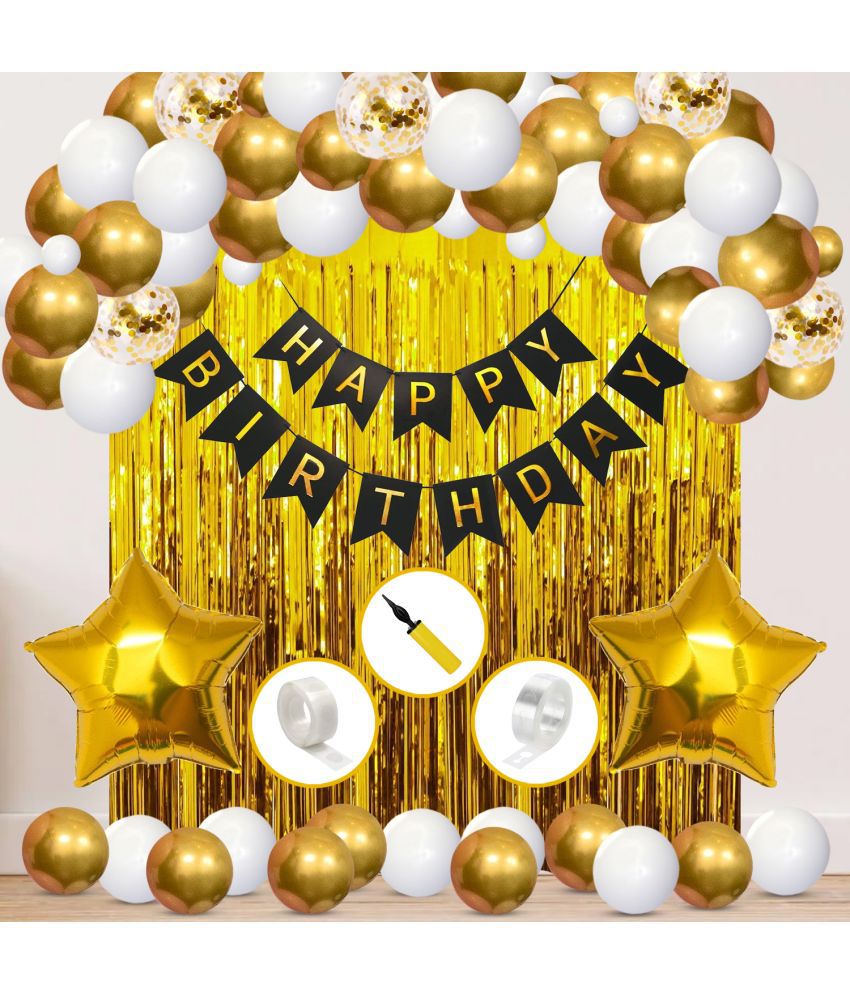     			Zyozi Birthday Decoration kit for Girls- 65 Pcs with Foil Curtain Happy Birthday Banner Star Foil Baloons Confetti And Mettalic Balloons for Kids, Happy Birthday Gifts Set