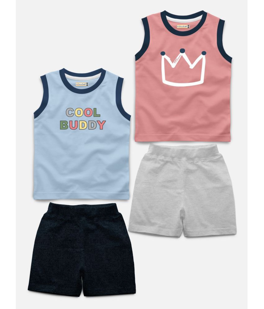     			HELLCAT Pack of 2 Baby Boys Cotton Blend T-Shirt & Shorts ( Blue )