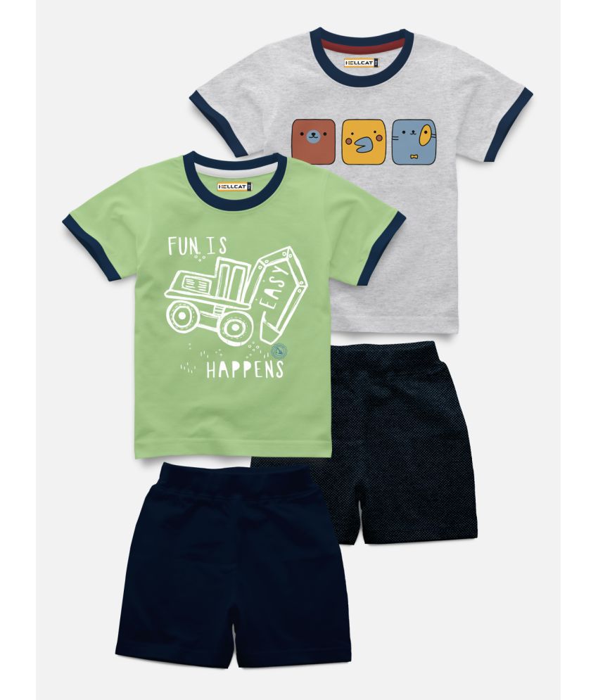     			HELLCAT - Grey Melange Cotton Blend Baby Boy T-Shirt & Shorts ( Pack of 2 )