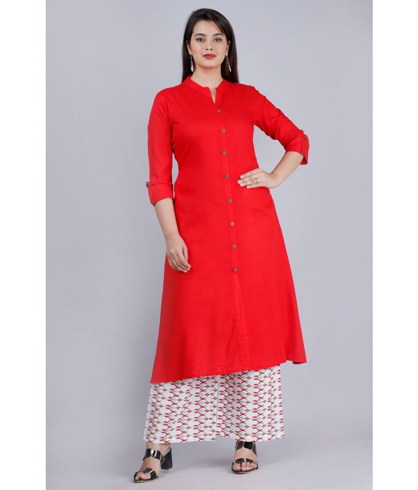     			MAUKA - Red Front Slit Rayon Women's Stitched Salwar Suit ( Pack of 1 )