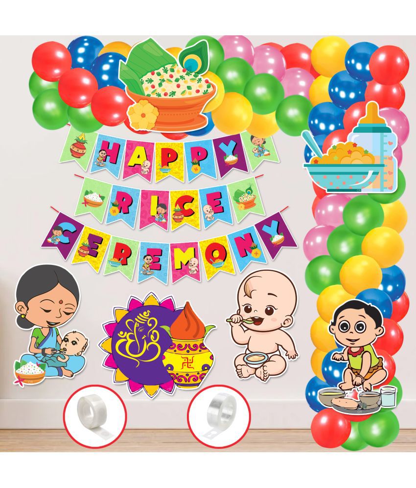     			Zyozi Annaprasanam Cardstock Cutout with Happy Rice Ceremony Banner and Balloon,Annaprashan Decoration Items,Rice Ceremony Decorations Items,Baby Photoshoot Props for Rice Ceremony (Pack of 59)