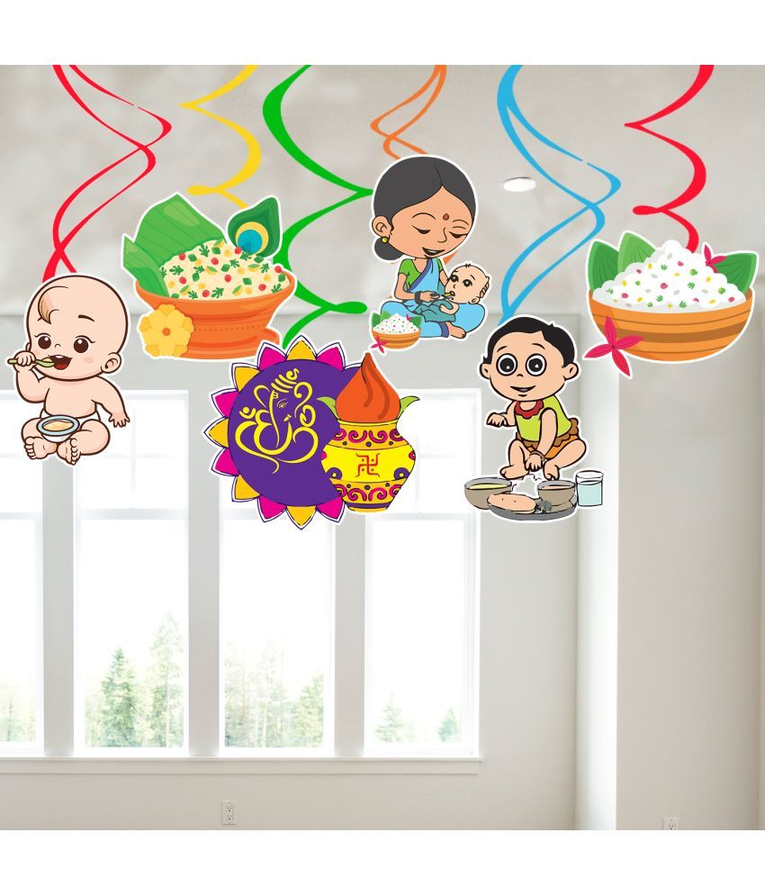     			Zyozi Annaprasanam Hanging Swirls/Annaprashan Decoration Items/Rice Ceremony Decorations Items/Rice Ceremony Hanging Swirls/Baby Photoshoot Props for Rice Ceremony (Pack of 6)