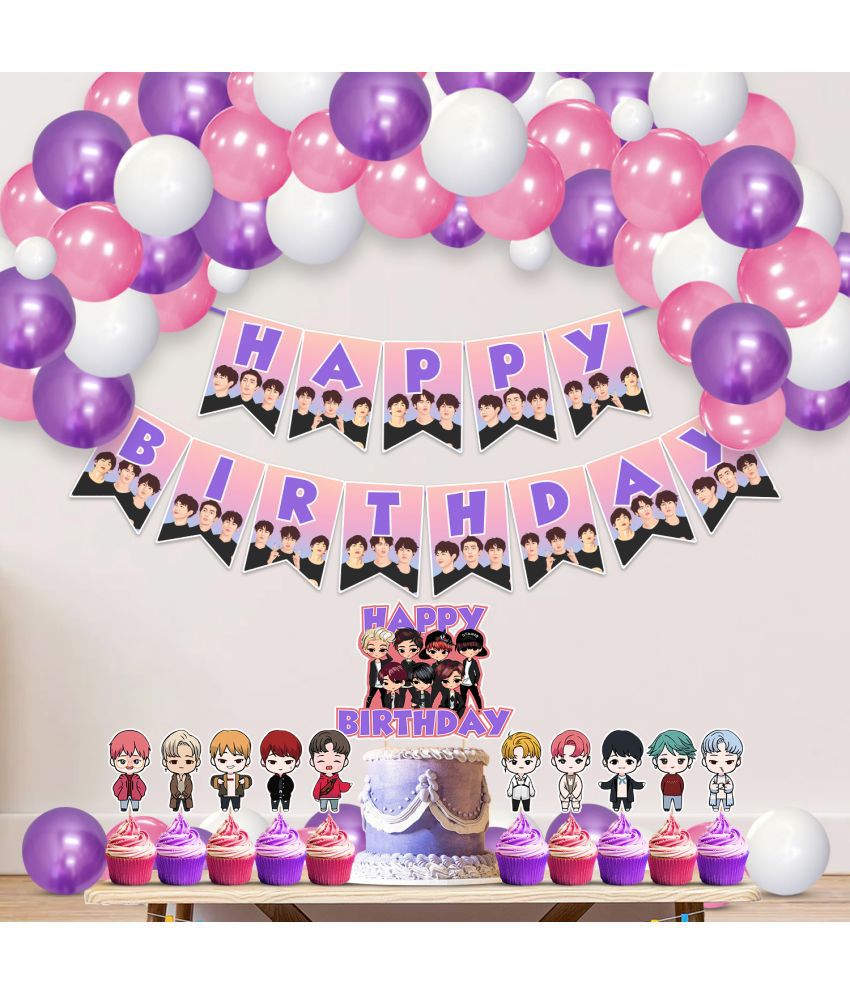     			Zyozi BTS Birthday Party Supplies, BTS Theme Birthday Party Decorations ,Include BTS Happy Birthday Banner, Balloons,Cake and Cup Cake Toppers, BTS Fans Birthday Party (Pack of 52)