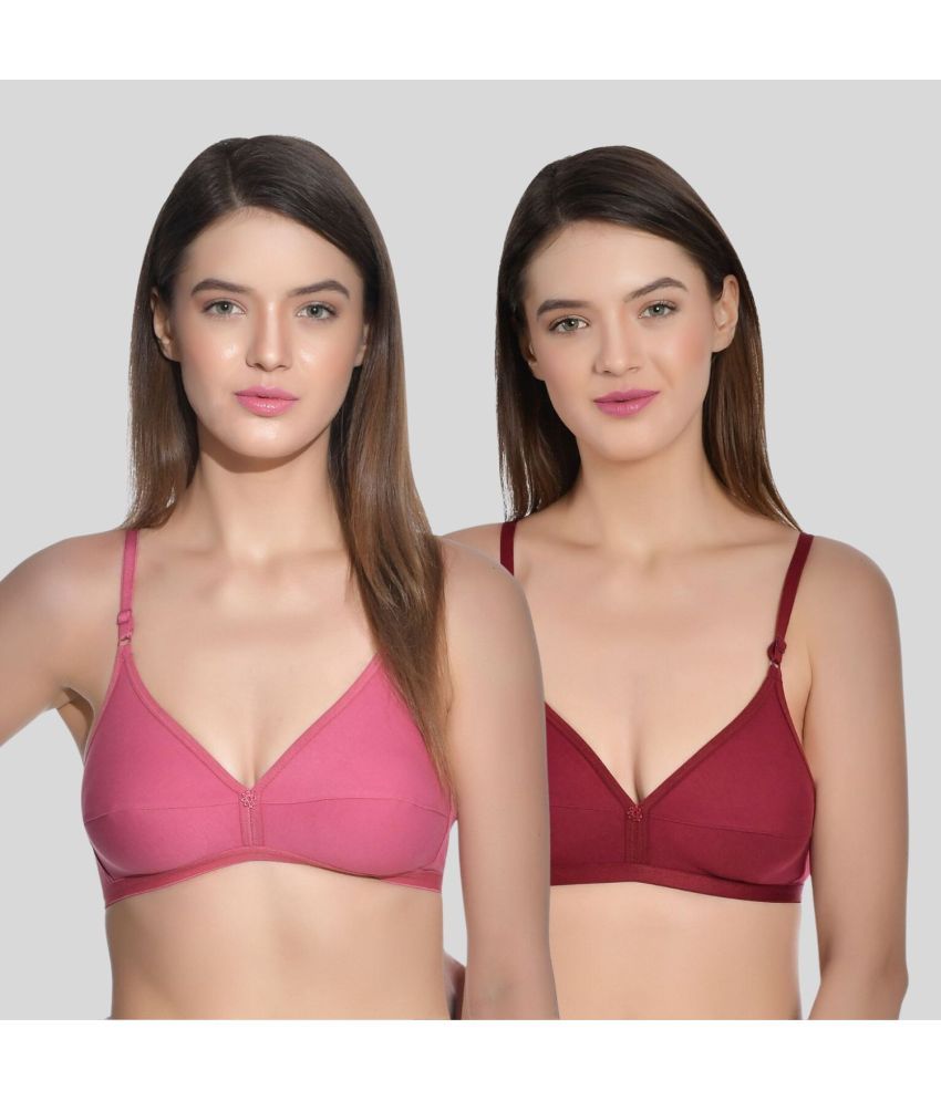     			AIMLY Pack of 2 Cotton Non Padded Women's T-Shirt Bra ( Maroon )