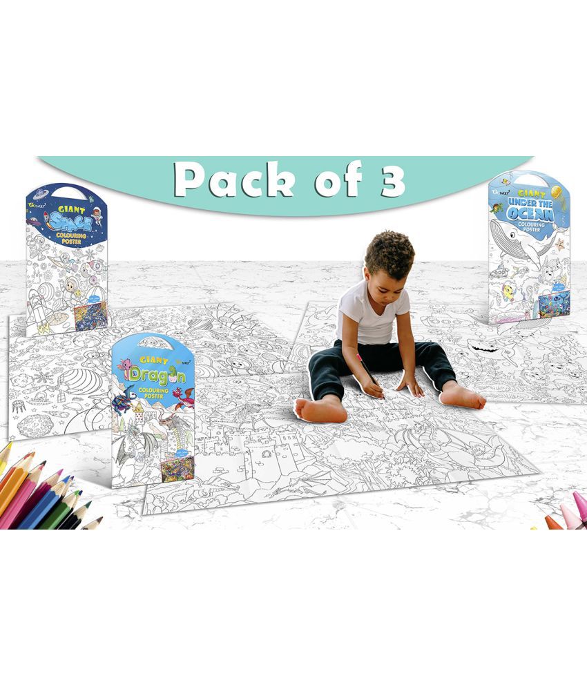     			GIANT SPACE COLOURING POSTER, GIANT UNDER THE OCEAN COLOURING POSTER and GIANT DRAGON COLOURING POSTER | Gift Pack of 3 Posters I Giant Coloring Posters Multipack