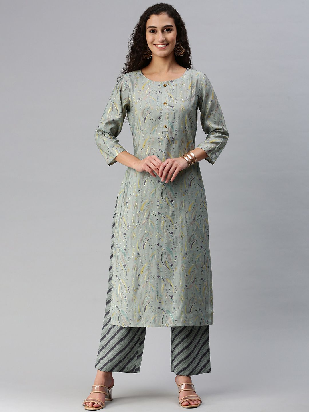     			Hritika - Grey Straight Chanderi Women's Stitched Salwar Suit ( Pack of 1 )