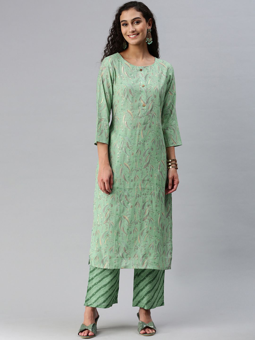     			Hritika - Mint Green Straight Chanderi Women's Stitched Salwar Suit ( Pack of 1 )