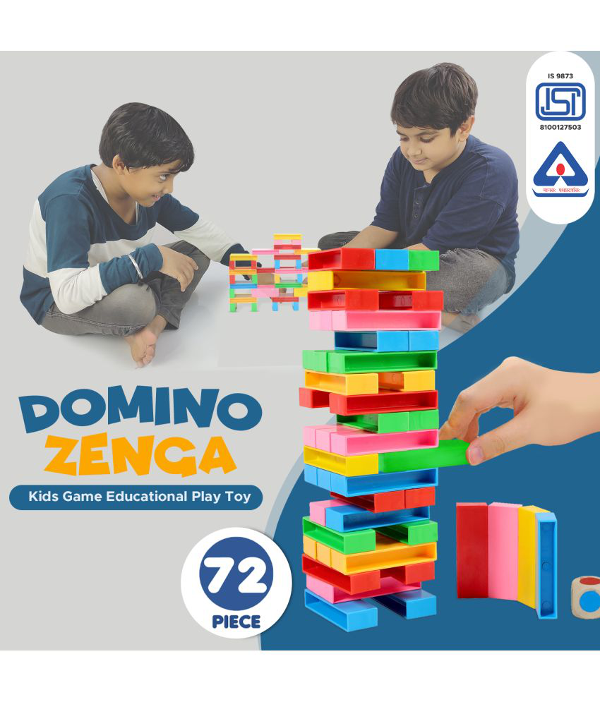     			NHR 72 pcs and 1 pcs Dice Plastic Dominos Set, Safe, Multi-Colour, Helps with Basic Learning, Hand-Eye Coordination, for +3 Years Kids