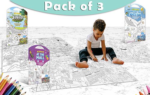     			GIANT JUNGLE SAFARI COLOURING POSTER, GIANT AT THE MALL COLOURING POSTER and GIANT UNDER THE OCEAN COLOURING POSTER | Combo of 3 Posters I giant colouring poster for adults