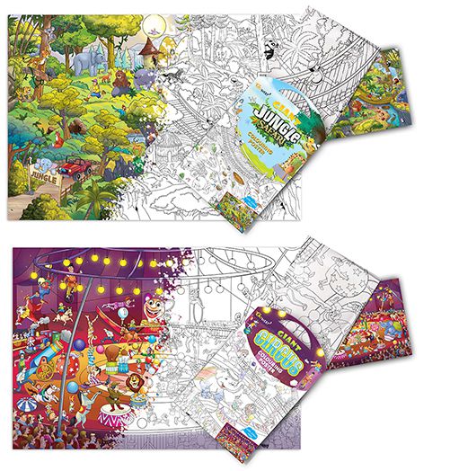     			GIANT JUNGLE SAFARI COLOURING POSTER and GIANT CIRCUS COLOURING POSTER | Gift Pack of 2 Posters I Best coloring posters