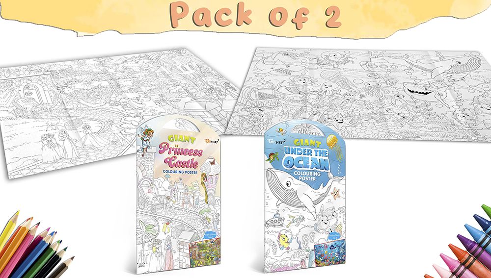     			GIANT PRINCESS CASTLE COLOURING POSTER and GIANT UNDER THE OCEAN COLOURING POSTER | Pack of 2 Posters I Enchanted Coloring Combo