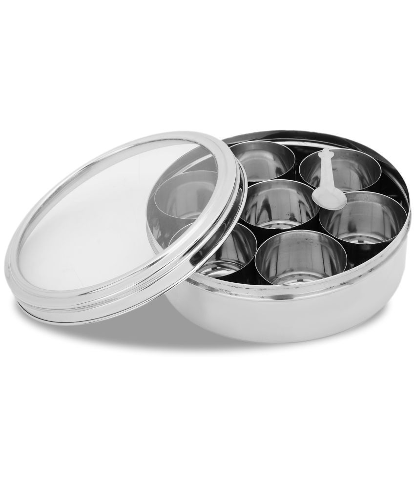     			HomePro - Masala Dabba Steel Silver Spice Container ( Set of 1 )