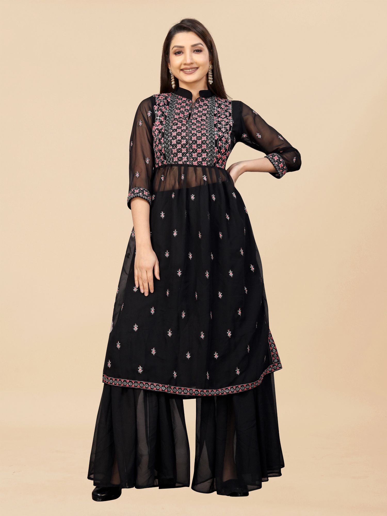     			JULEE - Black A-line Georgette Women's Stitched Salwar Suit ( Pack of 1 )