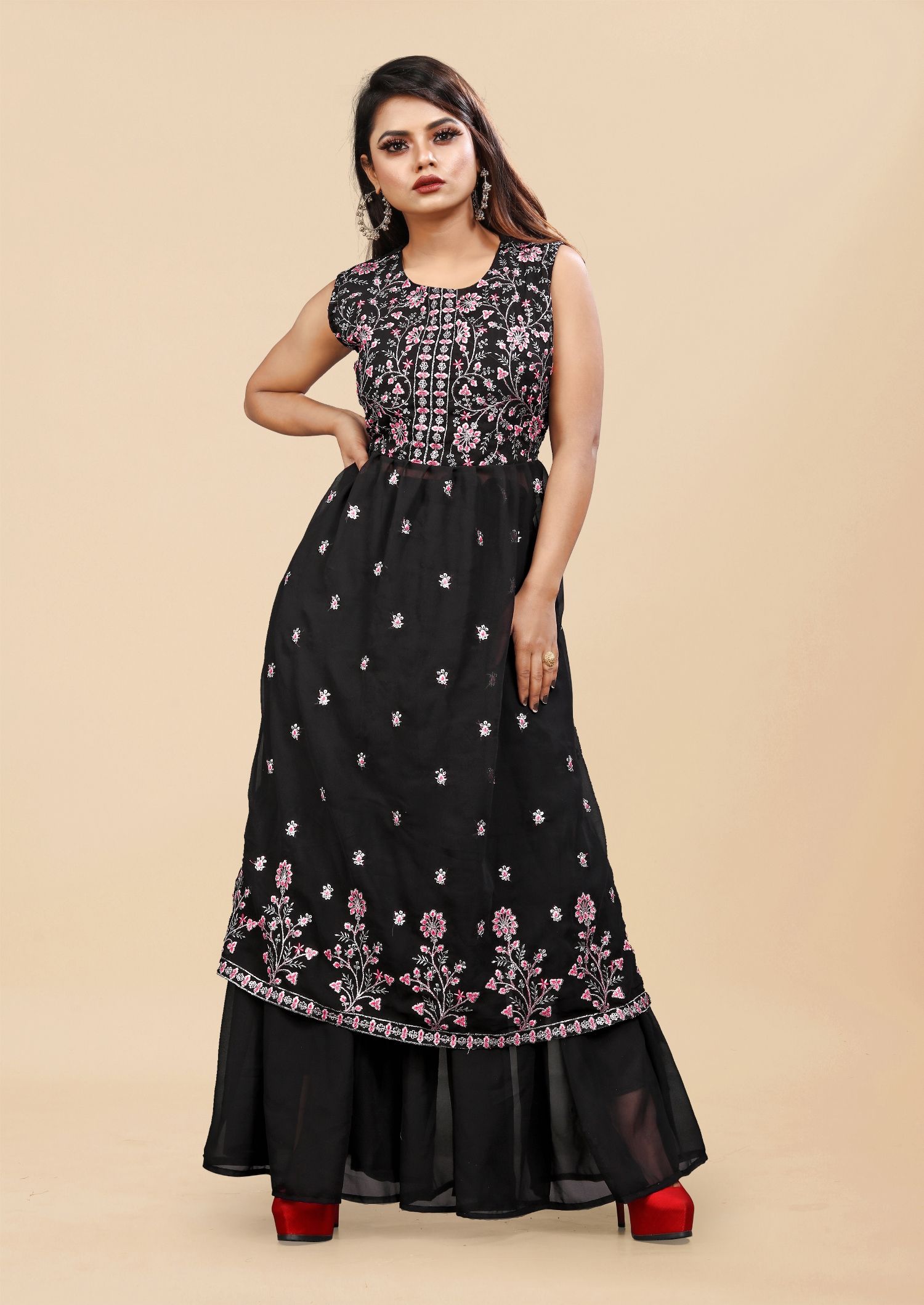     			JULEE - Black A-line Georgette Women's Stitched Salwar Suit ( Pack of 1 )