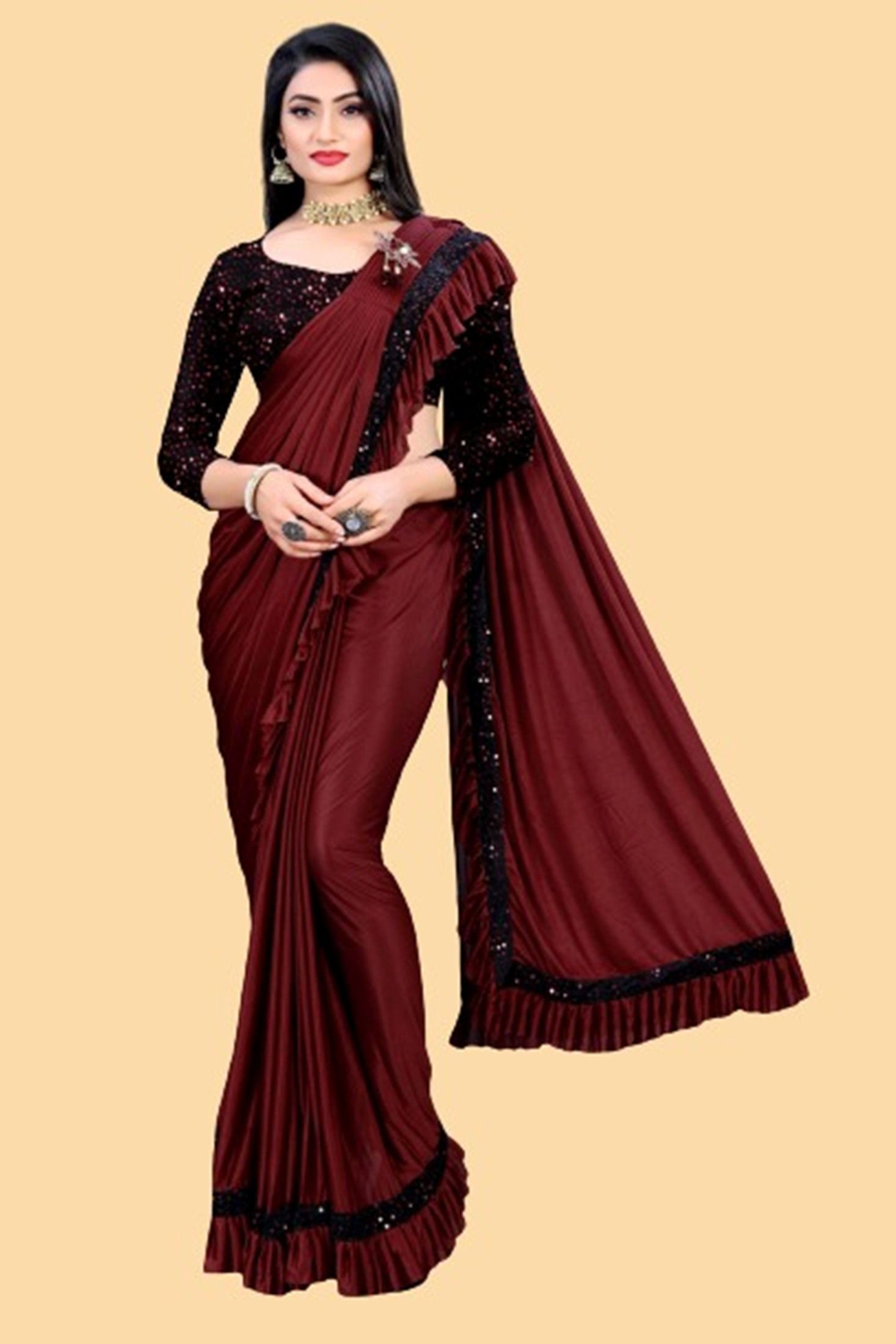     			JULEE - Maroon Lycra Saree With Blouse Piece ( Pack of 1 )