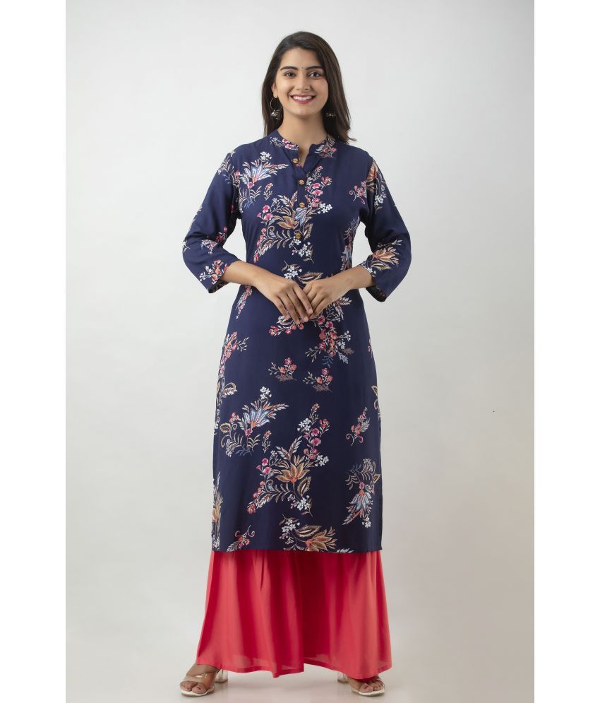     			MAUKA - Blue Straight Rayon Women's Stitched Salwar Suit ( Pack of 1 )