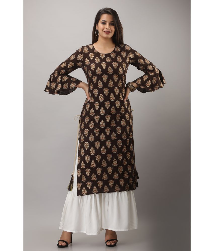     			MAUKA - Brown Straight Rayon Women's Stitched Salwar Suit ( Pack of 1 )