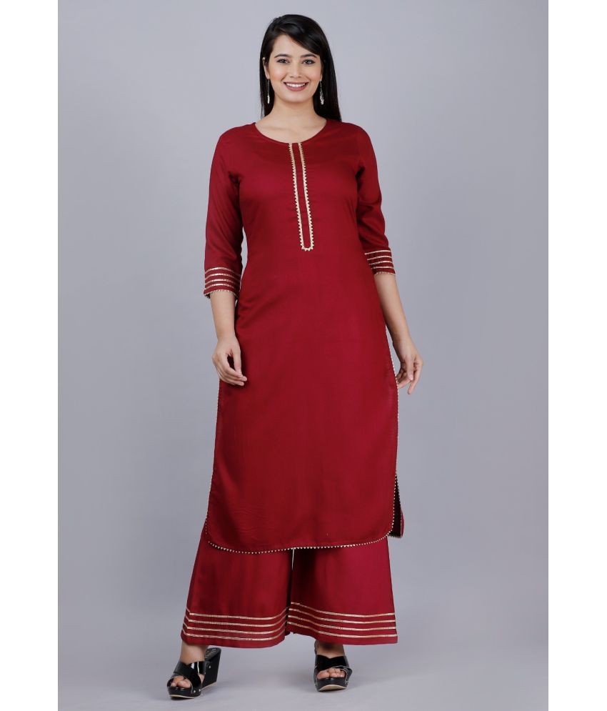     			MAUKA - Maroon Straight Rayon Women's Stitched Salwar Suit ( Pack of 1 )