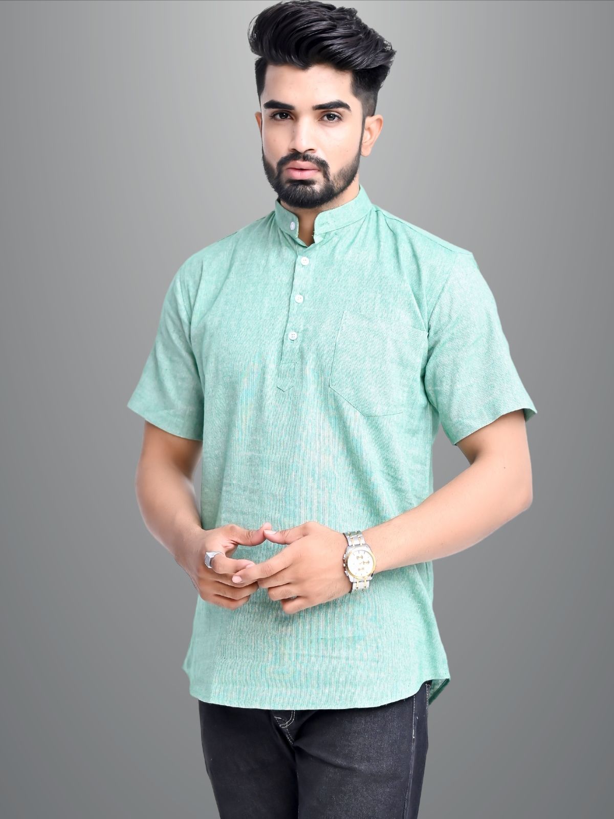     			QuaClo - Green Cotton Blend Men's Regular Kurta ( Pack of 1 )