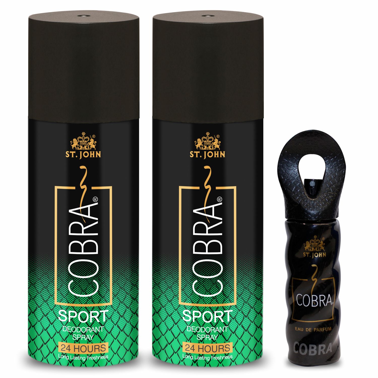     			ST.JOHN Cobra Sport 150ml*2 & Cobra Perfume15 Deodorant Spray & Perfume for Men (315ml) Pack of 3