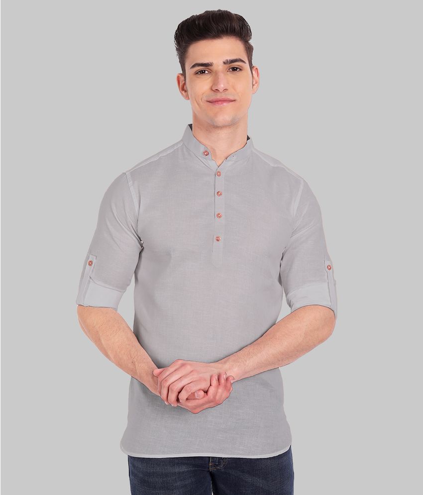     			Vida Loca - Grey Cotton Men's Shirt Style Kurta ( Pack of 1 )